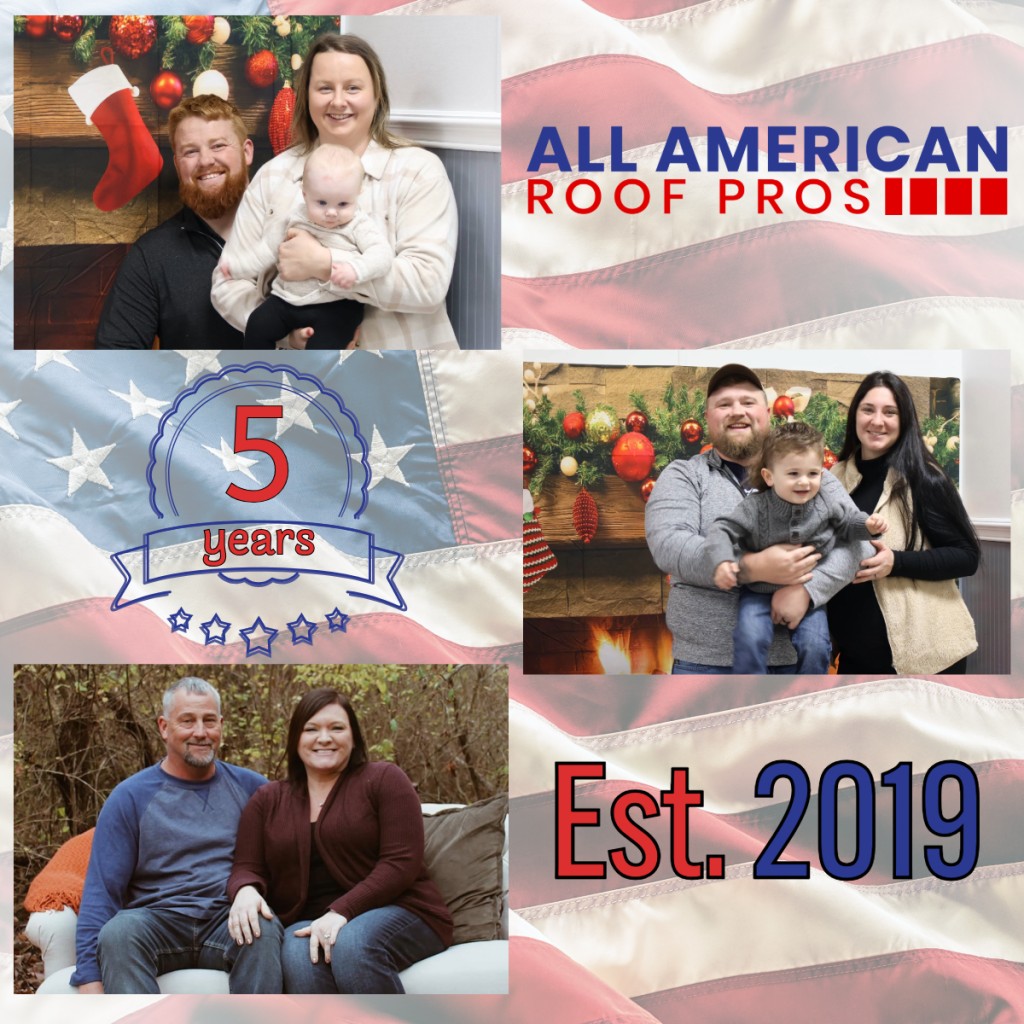 Images of the owners of All American Roof Pros: Dylan, Brandyn, and Kevin. Established in 2019, celebrating 5 years