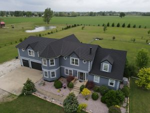 drone air view of a residential home in richland county ohio